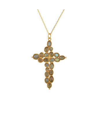 Collier doré grande croix baroque en pierre du meilleur 