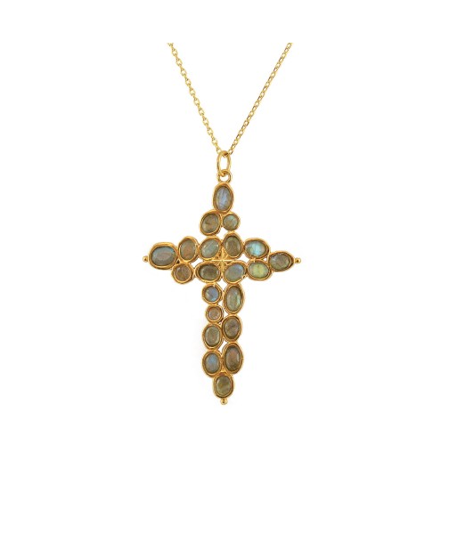 Collier doré grande croix baroque en pierre du meilleur 