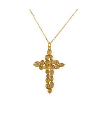 Collier doré grande croix baroque en pierre du meilleur 