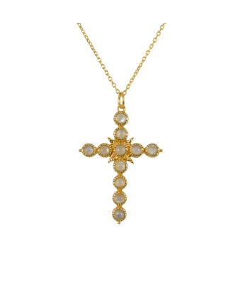 Collier doré croix pierres En savoir plus