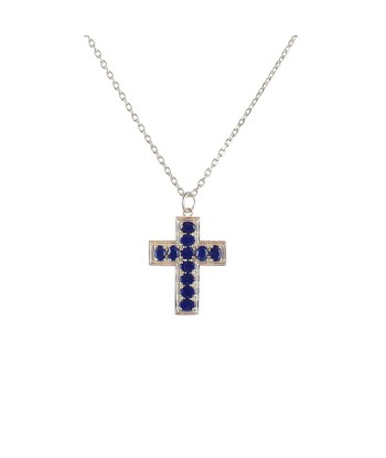 Collier argent 925 et croix pierres rembourrage situé sous