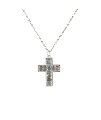 Collier argent 925 et croix pierres rembourrage situé sous