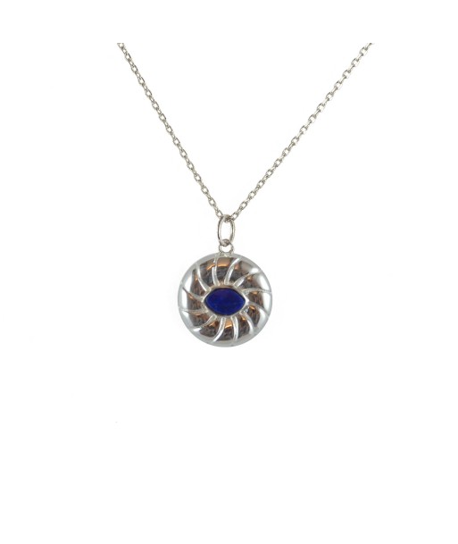 Collier argent 925 pendentif médaille soleil lapis soldes