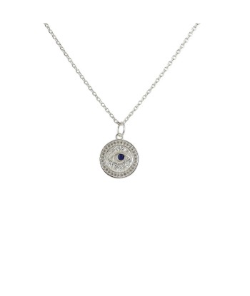 Collier argent 925 médaille oeil pierre et zircons sur le site 