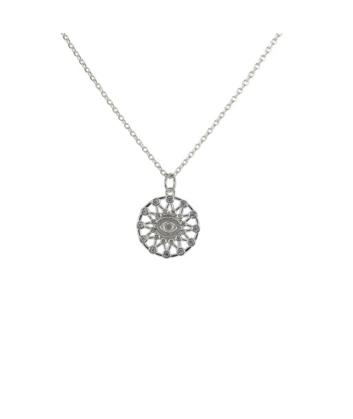 Collier argent 925 médaille ajourée oeil et zircons Amélioration de cerveau avec