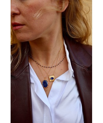 Collier doré pendentif carré texturé et oeil pierre 50% de réduction en Octobre 2024