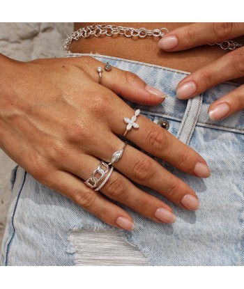 Bague argent 925 croix fleur et zircons brillant des détails fins