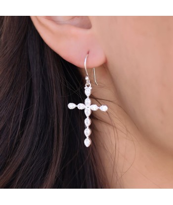 Boucles argent 925 croix et zircons Les magasins à Paris et en Île-de-France