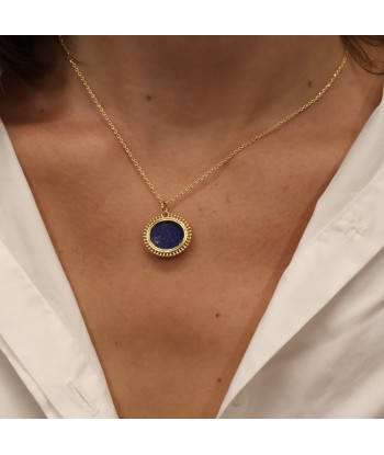 Collier doré pendentif pierre ovale et boules la colonne vertébrale