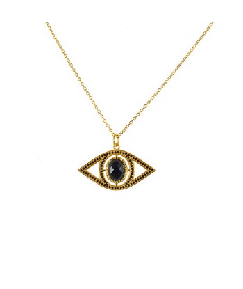 Collier doré pendentif oeil XXL pierre et zircons paiement sécurisé