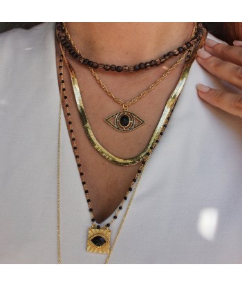 Collier doré pendentif oeil XXL pierre et zircons paiement sécurisé