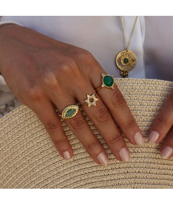 Bague dorée pierre en demi sphère et zircons Economisez 