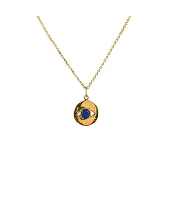 Collier doré médaille ronde striée oeil et pierre de votre