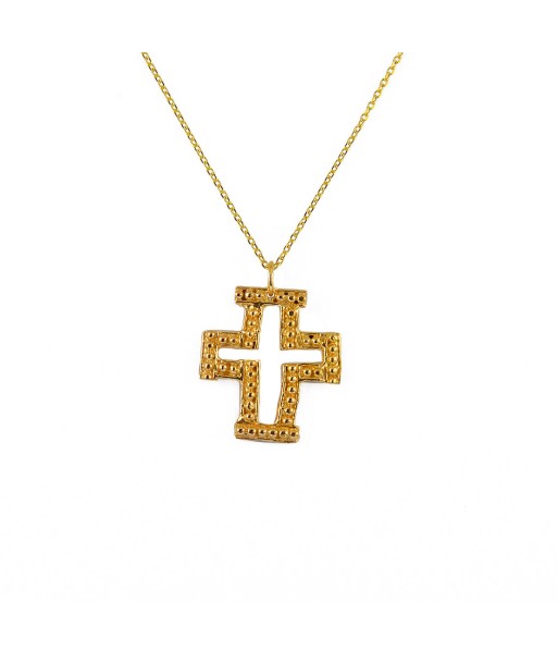 Collier doré et croix baroque basket pas cher