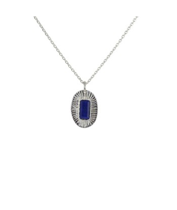 Collier argent 925 pendentif ovale texturé et lapis paiement sécurisé