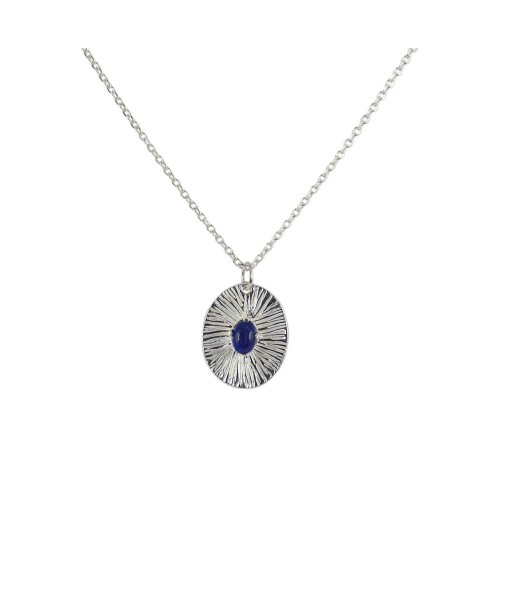 Collier argent 925 et pendentif strié orné d'une pierre cabochon commande en ligne