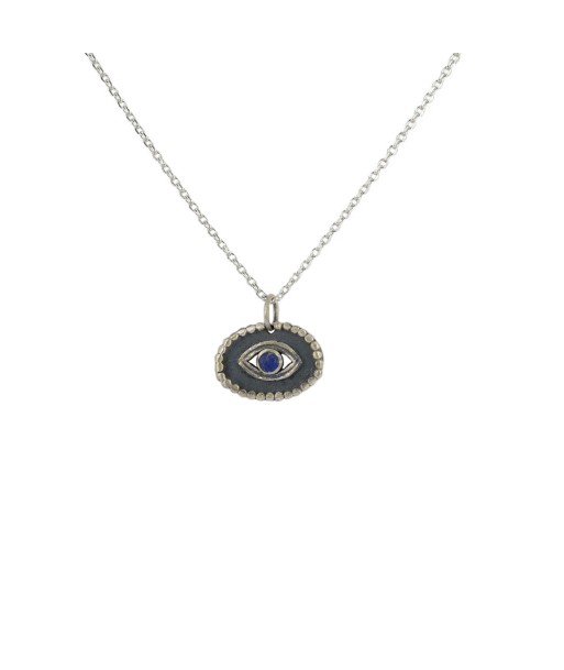 Collier argent 925 pendentif oeil lapis oxydé mate hantent personnes