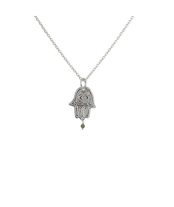 Collier argent 925  main de fatma texturée et pampille pierre Livraison rapide