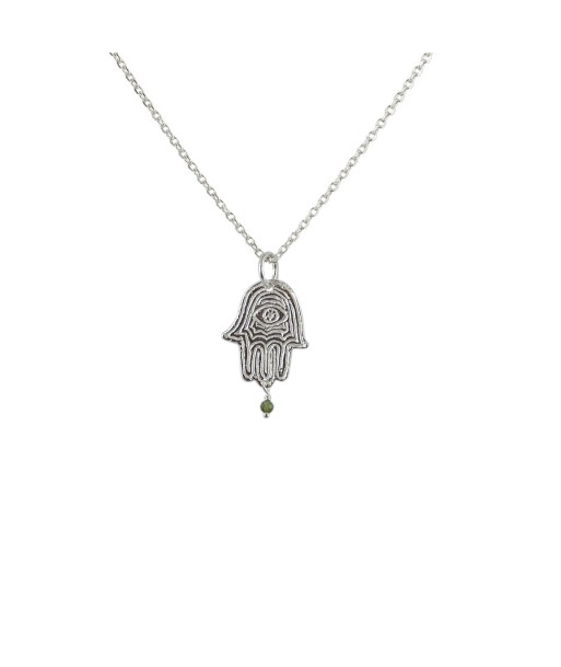 Collier argent 925  main de fatma texturée et pampille pierre Livraison rapide