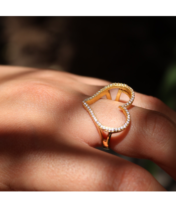 Bague dorée coeur zircons XXL prix