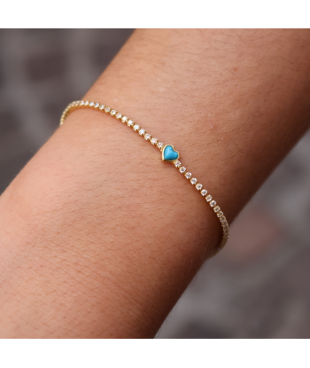 Bracelet doré tennis zircons et coeur turquoise 2024